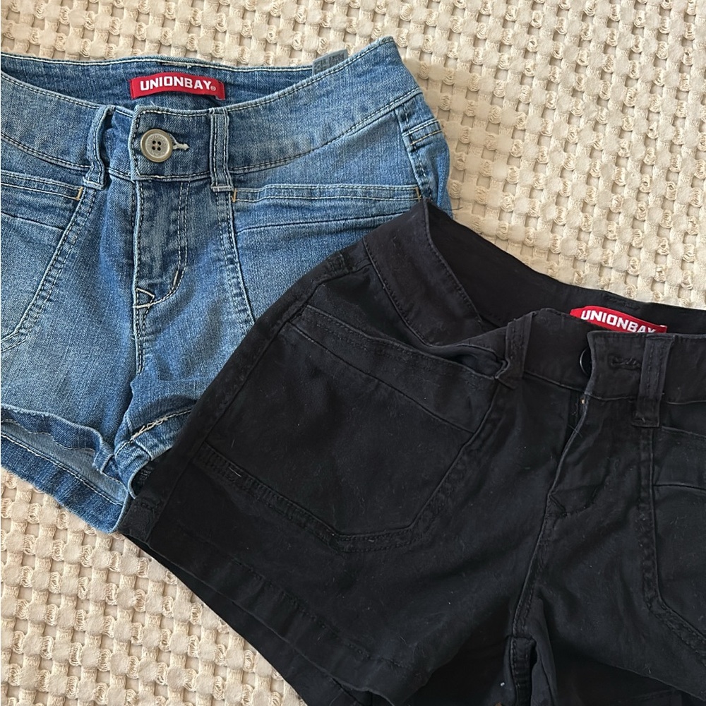 UNIONBAY Blue and Black Jean Shorts Versatile Summer Style